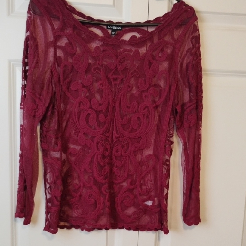 Express Red 3/4 Sleeve Embellished Blouse